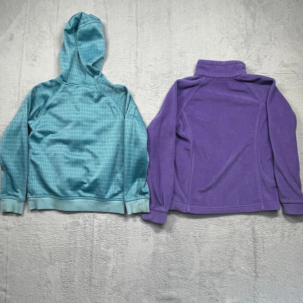 Set Of 2 Columbia Fleece Jacket & Hoodie Kids Size M 10/12 Purple‎ Teal Full Zip